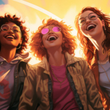 the young ladies are laughing at the young guys, in the style of highly detailed illustrations, richly colored skies, golden light, comiccore, rollerwave, urban grittiness, handsome --ar 7:5 --v 5.2 Job ID: 978a196f-8959-4628-961c-0c01274aea8d